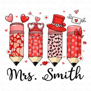Custom Teacher Valentine Coquette Bow Pencil Png, Valentine Teacher Pencil Png, Valentines Day Teacher Png Happy Valentine&#39;s Day Png