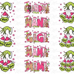 Pack 5 Pink Christmas Mama Up to 8 Kids Names Png, Christmas Mama Png, Merry Christmas Png, Christmas Character Png, Retro Christmas Png