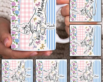 Custom Up to 6 Kids Holding Mom‘s Hand Mug Wrap, Coquette Mama Floral 11oz Mug Template, Mom Floral 11oz Mug Png, Mothers Day Coffee Mugs