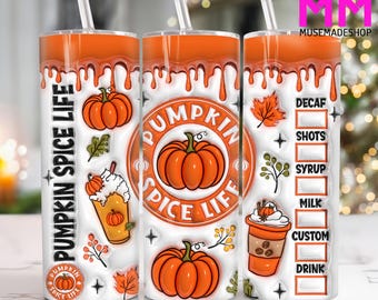 Pumpkin Spooky Vibes 3D Inflated 20 oz Skinny Tumbler Png, 3D Halloween 20oz Tumbler Png, Horror Halloween Straight and Taper Tumbler Wrap
