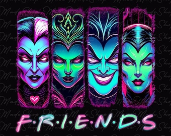 Halloween Friends Neon Png, Halloween Villains Wicked Png, Bad Witches Club Png, Retro Halloween Witch Png, Villain Gang Png, Digital File