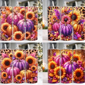 Pumpkins Fall 20 oz Skinny Tumbler Png, Fall Sunflower Pumpkins 20oz Tumbler Png, Fall Pumpkins Straight and Taper Tumbler Wrap