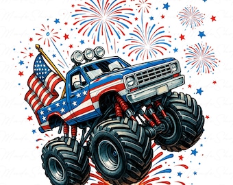 Monster Truck 4th of July Png, Monster Truck America Png, America Truck Png, 4th of July Png, Retro America Png, Fourth of July Png