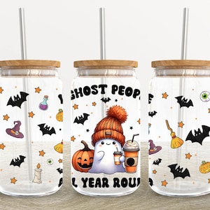 Halloween Ghost 16oz Glass Can Wrap, Halloween 16 oz Glass Can Png, 16 oz Libbey Glass Can Wrap, 16 oz Tumbler Wrap Png,Sublimation Design