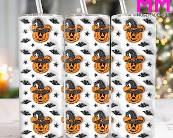 Halloween Calabaza Ratón 3D inflado 20 oz Vaso delgado Png, 3D Halloween 20 oz Vaso Png, Horror Halloween Recto y cónico Envoltura de vaso