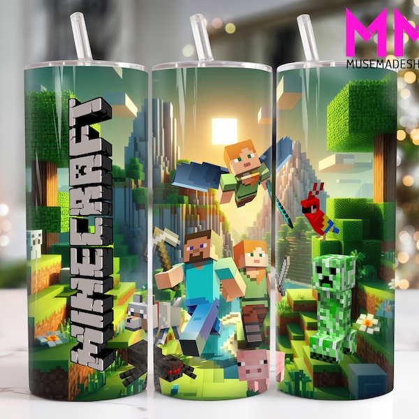 Game 20 oz Skinny Tumbler Png, Cartoon Characters 20oz Tumbler Png, Game Characters Straight and Taper Tumbler Wrap