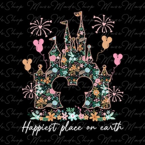 Magical Castle Floral Png, Family Vacation Png, Mouse And Friends Png, Floral Mouse Head Png, Family Trip Png, Vintage Magic Kingdom Png