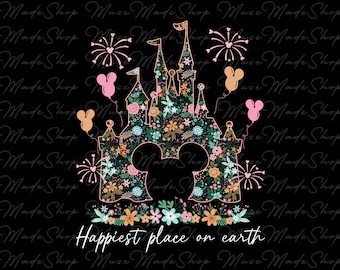 Magical Castle Floral Png, Family Vacation Png, Mouse And Friends Png, Floral Mouse Head Png, Family Trip Png, Vintage Magic Kingdom Png