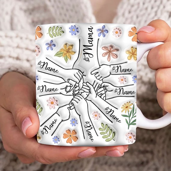 Custom 7 Kids Holding Mom's Hand 3D Inflated Mug Wrap, Mama 11oz