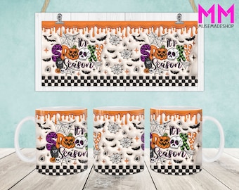 Spooky Season 3D Inflated Mug Wrap, Fall 11oz & 15oz Mug Template, Halloween 3D Puff 11oz Mug Png, 15oz Mug Png, Coffee Mugs Png, Mug Press