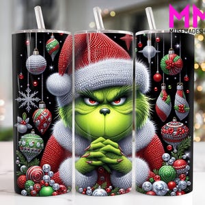 Glitter Christmas Character 20 oz Skinny Tumbler Png, Merry Christmas 20oz Tumbler Png, Christmas Straight and Taper Tumbler Wrap