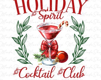 Holiday Spirit Cocktail Club, Social Club Png, Coquette Christmas Png, Merry Christmas Png, Retro Christmas Png, Vintage Christmas Png