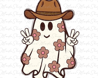 Halloween Cute Ghost Png, Floral Ghost Png, Western Ghost Png, Cowboy Ghost, Retro Halloween Png, Spooky Season Png, Howdy Ghost Png