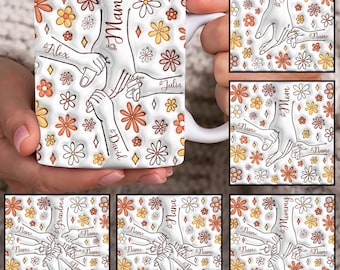 Custom Up to 6 Kids Holding Mom‘s Hand 3D Inflated Mug Wrap, Mama 11oz Mug Template, Mom Floral 11oz Mug Png, Mothers Day Coffee Mugs Png