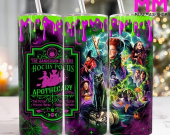 Vaso delgado de 20 oz con personajes de terror PNG, vaso de 20 oz con brujas de neón de Halloween PNG, vaso recto y cónico de terror para Halloween