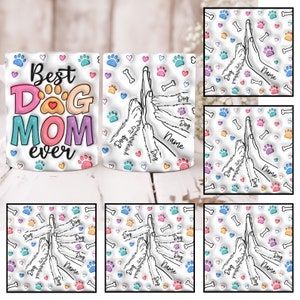 Mamma och hund med High Five-motiv, handuppblåst 3D-mugg, anpassad "Bästa hundmamma någonsin" 30 cl muggmall, hundmamma 30 cl mugg png, mors dag-kaffemugg