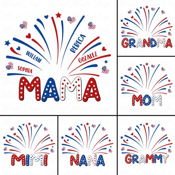 Bundle Custom America Mom With Kids Names Png, Mama 4th Of July Png, 4th of July Png, Fourth of July Png, Independence Day Png