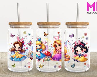 Easter Princess 16oz Glass Can Wrap, Cartoon Easter 16 oz Glass Can Png, 16 oz Libbey Glass Can Wrap, 16 oz Tumbler Wrap Png Sublimation