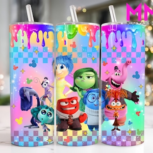 Cartoon Characters 20 oz Skinny Tumbler Png, Cartoon Emotions 20oz Tumbler Png, Movies Characters 20oz Tumbler Wrap, Mental Health Tumbler