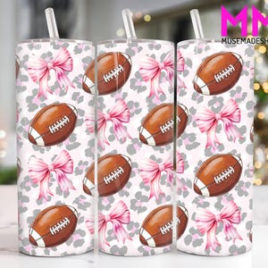 Coquette Football 20 oz Skinny Tumbler Png, American Football 20oz Tumbler Png, Football Season 20oz Tumbler Wrap, Football Bow Tumbler Png