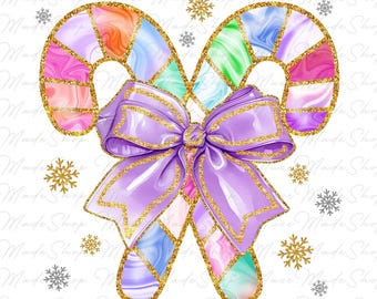 Colorful Coquette Glitter Candy Cane Png, Bright Color Christmas Coquette Bow Dalmatian Dots Png, Girly Christmas Candy Cane Png brushstoke