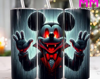 Halloween Mouse 20 oz Skinny Tumbler Png, Halloween Cartoon 20oz Tumbler Png, Horror Halloween Mouse Straight and Taper Tumbler Wrap