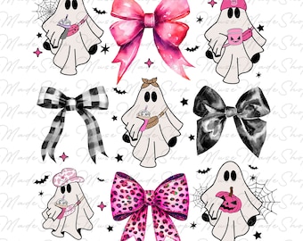 Halloween Cute Ghost Png, Pink Bow Ghost Png, Ghost Coquette Bow Png, Halloween Png, Retro Halloween Png, Spooky Season Png, Mini Ghost Png