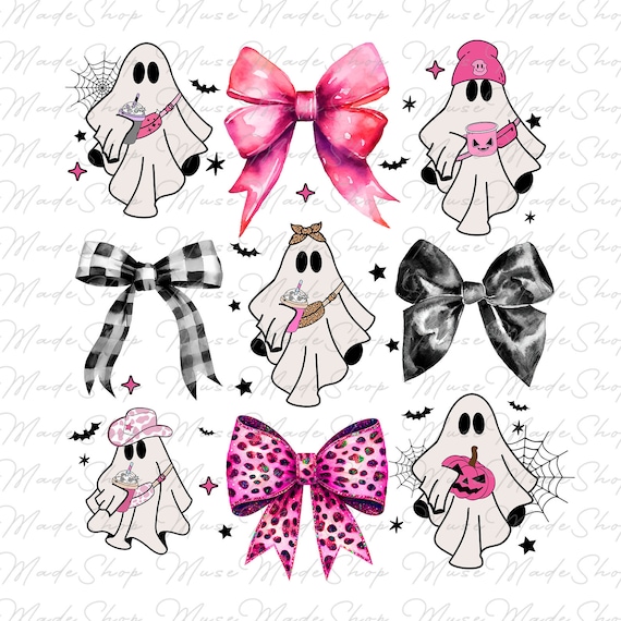 Halloween Cute Ghost Png, Pink Bow Ghost Png, Ghost Coquette Bow Png, Halloween Png, Retro Halloween Png, Spooky Season Png, Mini Ghost Png