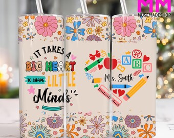 Custom Name Teacher 20 oz Skinny Tumbler Png, Floral Teacher 20oz Tumbler Png, Teacher Life 20oz Tumbler Wrap, Pencil Teacher Tumbler Wrap