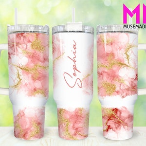 Rosa marmorglitter 40oz tumbler png, rosa agatmarmor tumbler 40oz png, lägg till ditt namn 40oz tumblerwrap, rosa marmor 40oz quencher tumbler