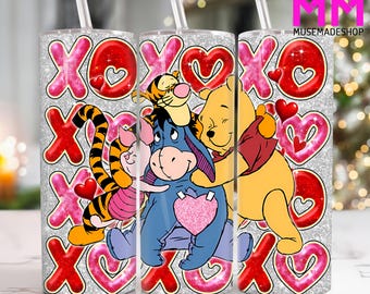 Valentines Cartoon 20 oz Skinny Tumbler Png, Happy Valentines Day 20 oz Tumbler Png, Valentines Day Straight und Taper Tumbler Wrap