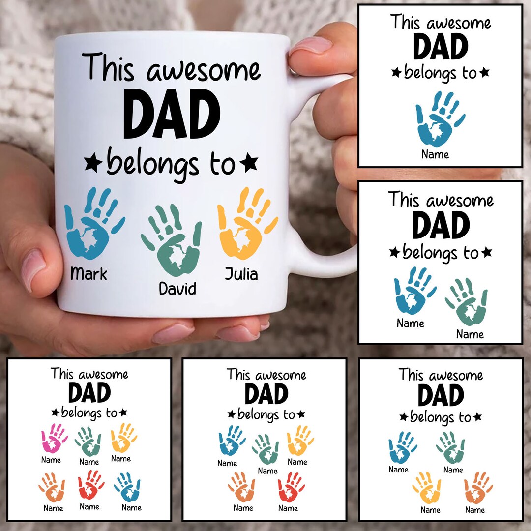 Dad Script Mug Best Dad 11oz Mug Wrap, Custom Dad Handprint up to 6 Kids 11oz Mug ...