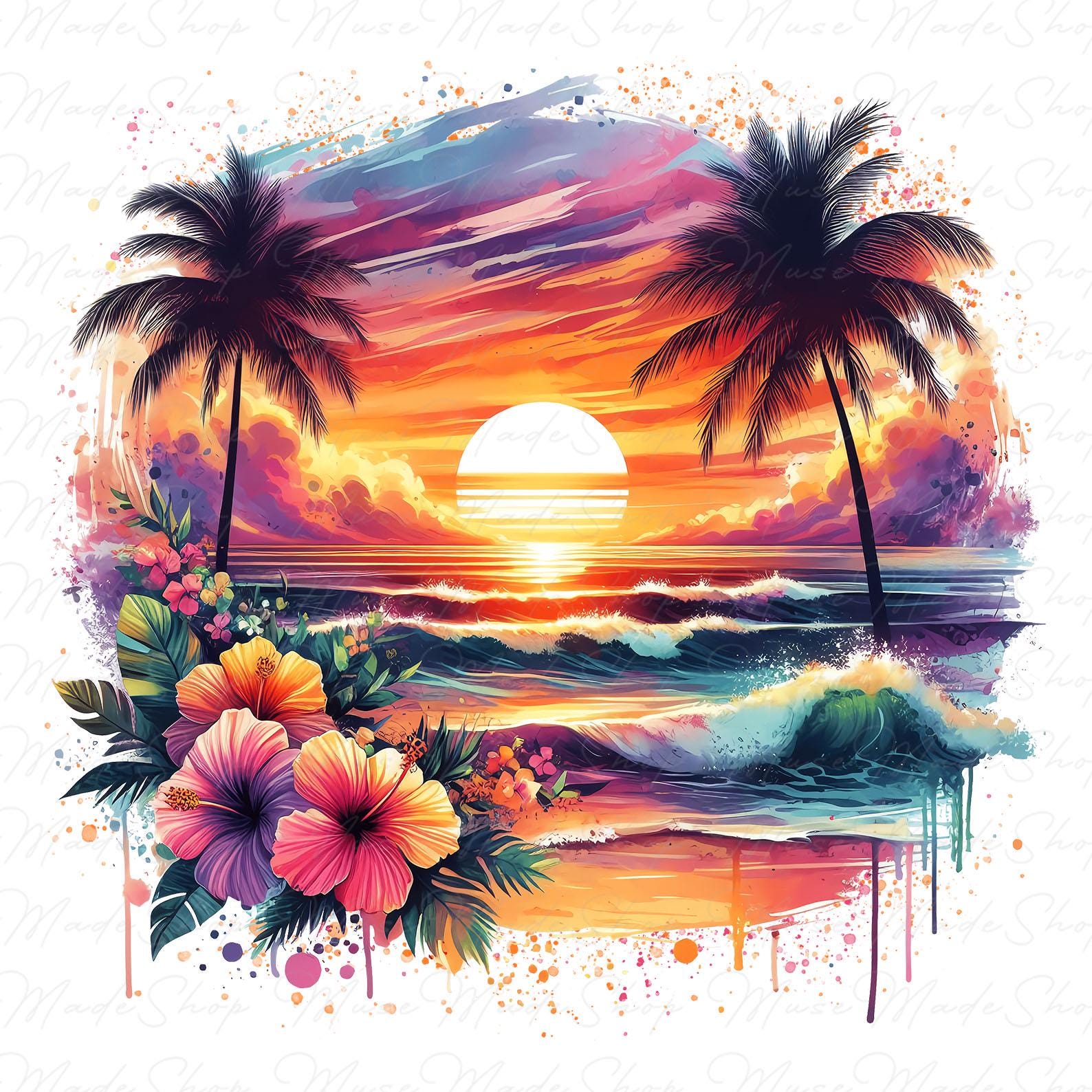 Tropical Beach Png, Beach Sunset Png, Beach Png, Retro Summer Png, Boho Summer Vibes Png, Trendy Summer Png, Retro Summer Vibes Png