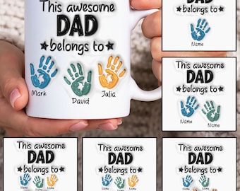 Best Dad 3D Inflated Mug Wrap, Custom Dad Handprint Up to 6 Kids 11oz Mug Template, Dad 11oz Mug Png, Fathers Day Coffee Mugs Png, Dad Mug