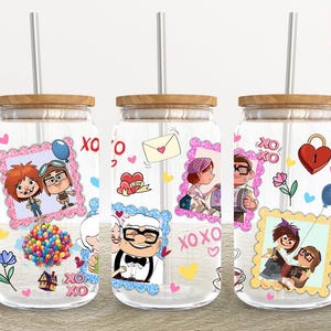 Cartoon Valentine 16oz Glass Can Wrap, Valentine 16 oz Glass Can Png, 16 oz Libbey Glass Can Wrap, 16 oz Tumbler Wrap Png,Sublimation Design