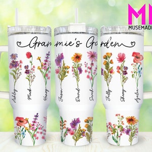 Grammie&#39;s Garden 40oz Tumbler Png, Custom Birth Month Floral Mom Tumbler 40oz Png, Mom 40oz Tumbler Wrap, Mothers Day 40oz Quencher Tumbler