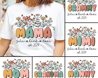 Floral Mama Png, Custom Name Watercolor Flowers Png, Mother's Day Png, Custom Kid Name Png, Mom Shirt Png, Happy Mother's Day Png,