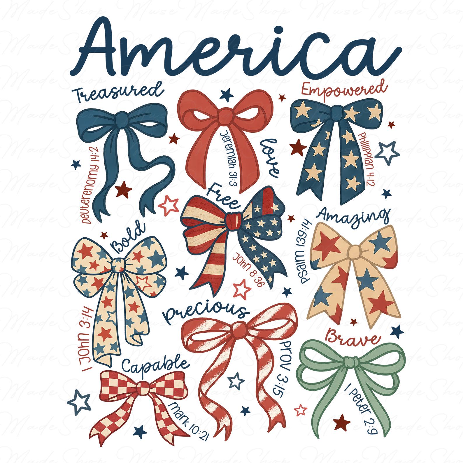 Coquette American Flag Png, Retro America Coquette Bow Png, 4th of July ...