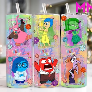 Cartoon Characters 20 oz Skinny Tumbler Png, Cartoon Emotions 20oz Tumbler Png, Movies Characters 20oz Tumbler Wrap, Mental Health Tumbler