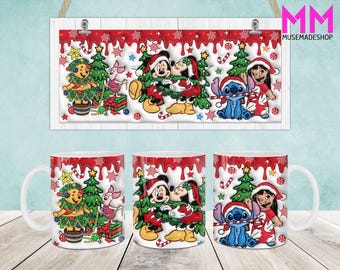 Emballage de tasse gonflé 3D avec personnage de Noël, modèle de tasse joyeux Noël 11 oz et 15 oz, tasse 11 oz png, tasse 15 oz png, tasses à café png, presse à tasses