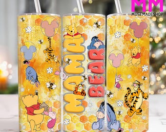 Mama Bear 20 oz Skinny Tumbler Png, Cartoon Mothers Day 20oz Tumbler Png, Bear Mom 20oz Tumbler Wrap, Cartoon Mama Tumbler Wrap, Mama Bear