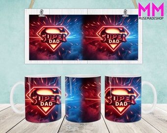 Superhero Dad 11oz Mug Wrap, 11oz Mug Template, Super Dad 11oz Mug Png, Fathers Day Coffee Mugs Png, Father Hand Mug, Dad Mug Wrap
