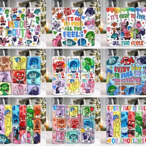 Pack 10 Cartoon Characters 3D Inflated 20 oz Skinny Tumbler Png, Cartoon Emotions 20oz Tumbler Png, Cartoon 20oz Tumbler Wrap, Mental Health