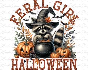 Feral Girl Halloween Png, Fall Png, Feral Png, Autumn png, Fall Girl png, Raccoon png, Funny Raccoon Png, Halloween Png, Spooky Season Png
