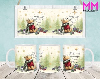Christmas Cartoon Mug Wrap, Christmas 11oz & 15oz Mug Template, 11oz Mug Png, 15oz Mug Png, Coffee Mugs Png, Mug Press Sublimation Wrap