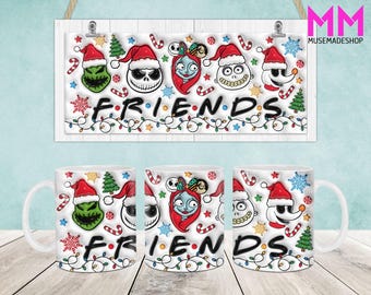 Emballage de tasse gonflé 3D avec personnage de Noël, modèle de tasse joyeux Noël 11 oz et 15 oz, tasse 11 oz png, tasse 15 oz png, tasses à café png, presse à tasses