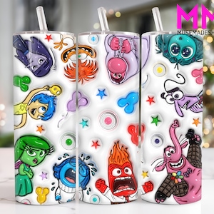 Postacie z kreskówek 3D nadmuchane 20 oz chudy kubek Png, Emocje z kreskówek 20oz kubek Png, Cartoon 20oz Tumbler Wrap, Mental Health Tumbler