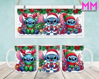 Christmas Cartoon Mug Wrap, Christmas 11oz & 15oz Mug Template, 11oz Mug Png, 15oz Mug Png, Coffee Mugs Png, Mug Press Sublimation Wrap