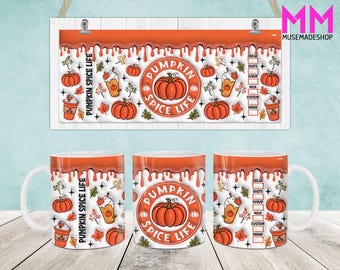 Pumpkin Spice 3D Inflated Mug Wrap, Fall 11oz & 15oz Mug Template, Halloween 3D Puff 11oz Mug Png, 15oz Mug Png, Coffee Mugs Png, Mug Press