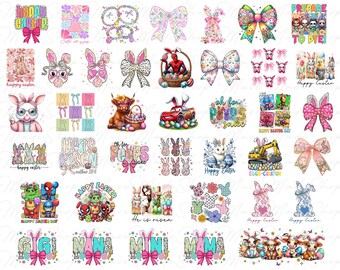 Bundle 40 Designs Easter Png, Retro Easter Png, Easter Bunny Coquette Png, Easter Vibes Png, Easter Bunny Png, Easter Coquette Bow Png